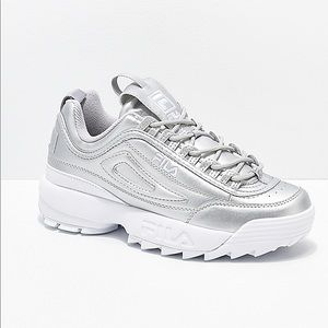 Metallic Silver Fila Disruptor